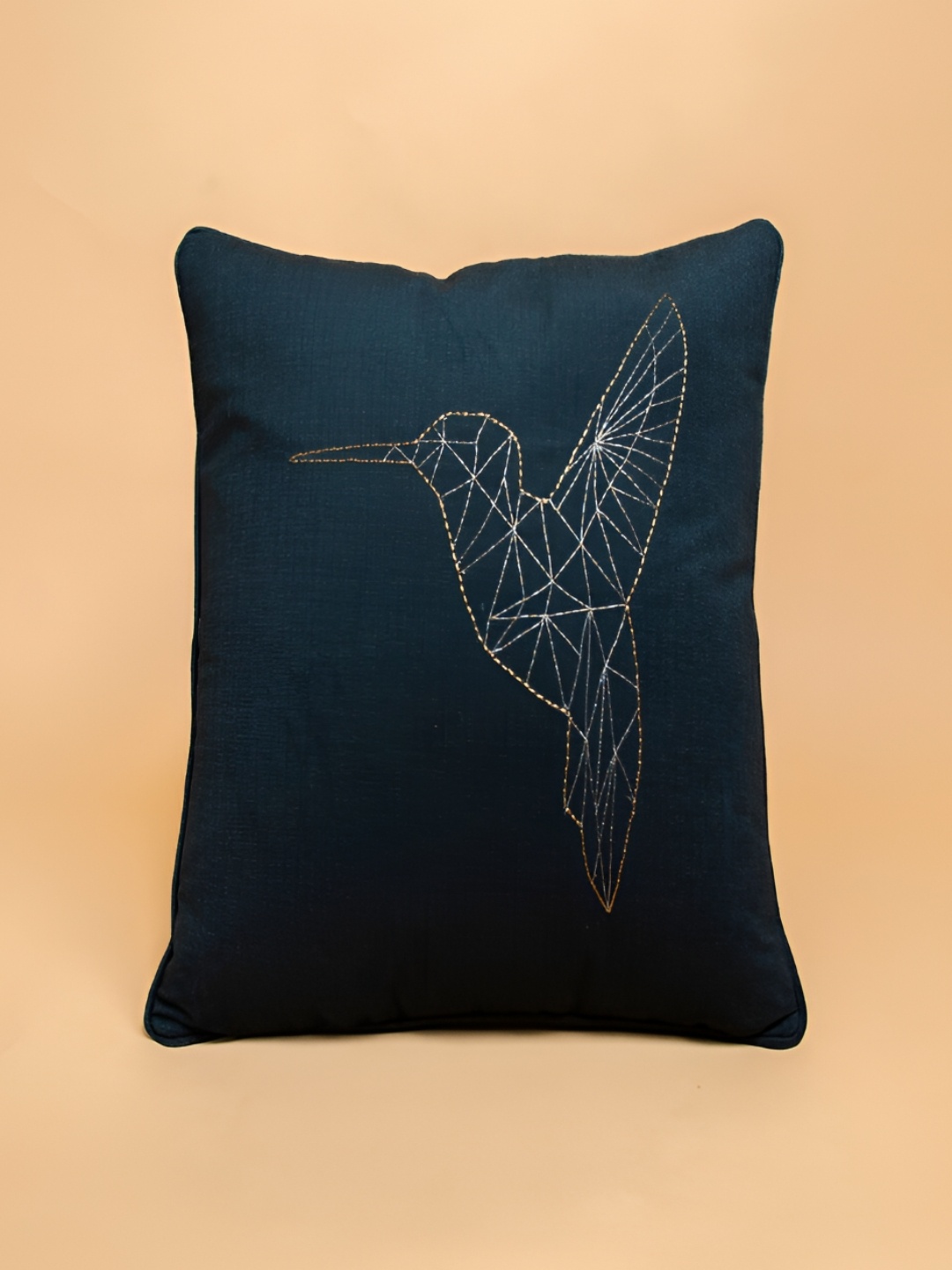 

Chann Studio Blue & Gold Toned Embroidered Velvet Rectangle Cushion Cover
