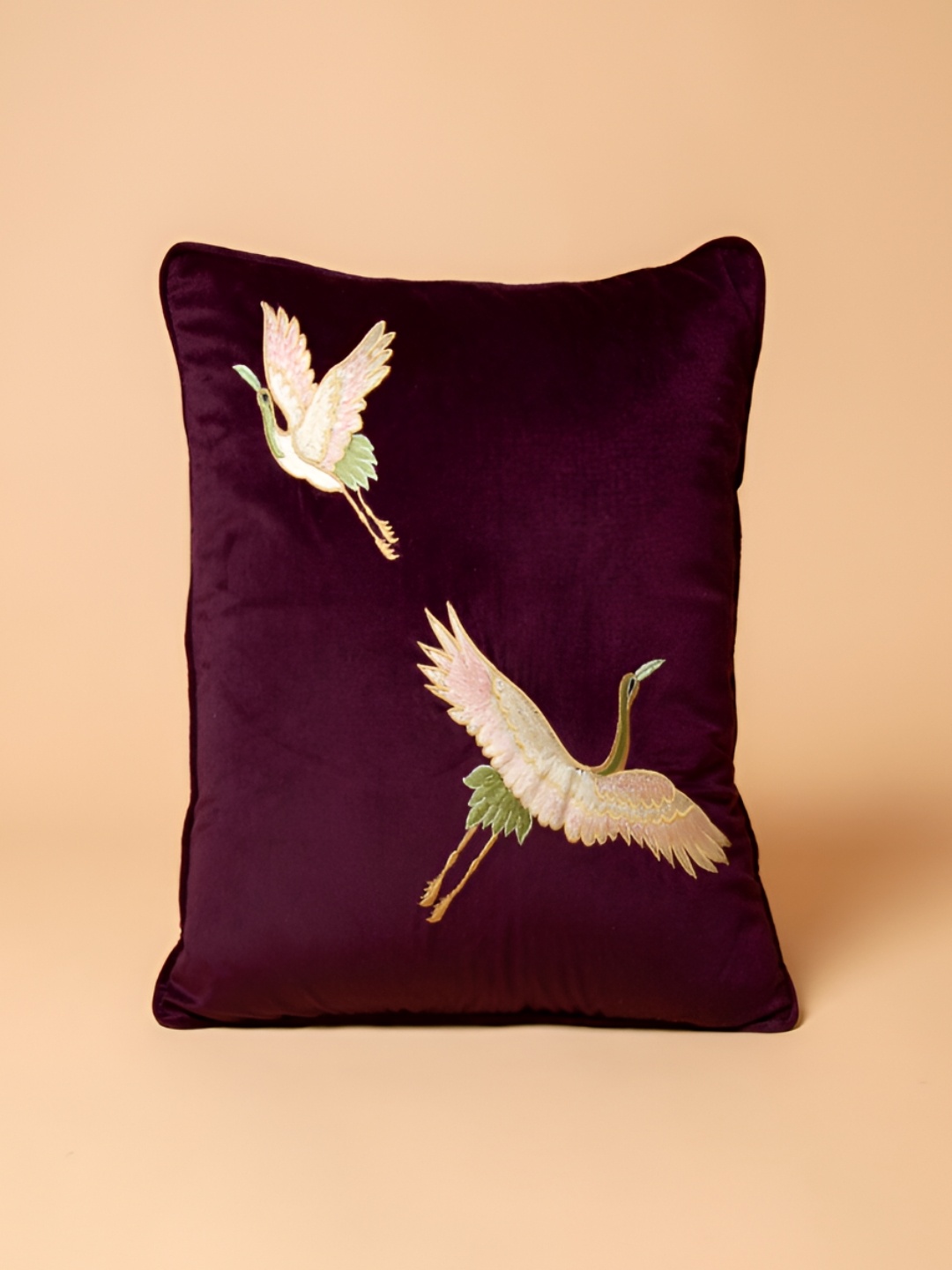 

Chann Studio Maroon & Gold Toned Embroidered Velvet Rectangle Cushion Cover
