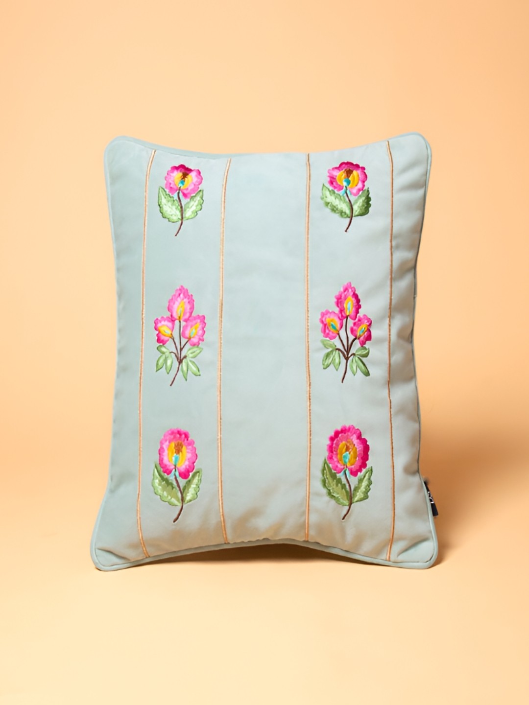 

Chann Studio Blue & Gold Toned Embroidered Velvet Rectangle Cushion Cover