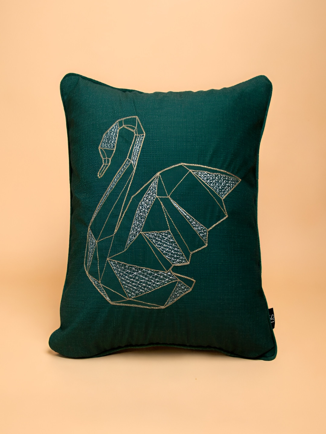 

Chann Studio Green & Gold Toned Embroidered Velvet Rectangle Cushion Cover