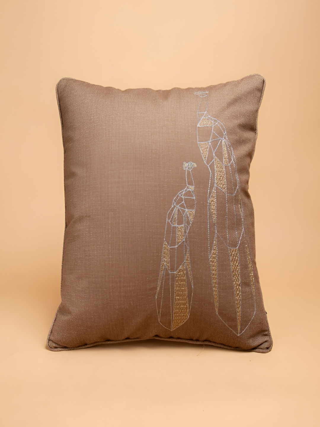 

Chann Studio Beige & Gold Toned Embroidered Velvet Rectangle Cushion Cover