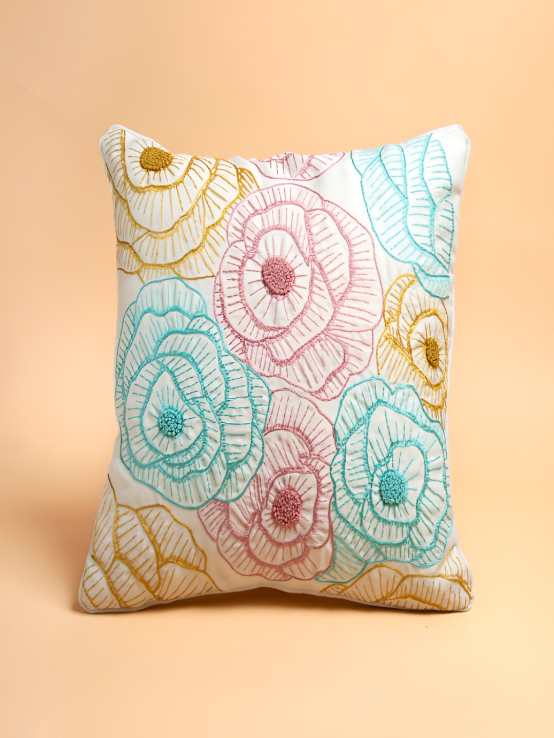 

Chann Studio White & Blue Embroidered Velvet Rectangle Cushion Cover