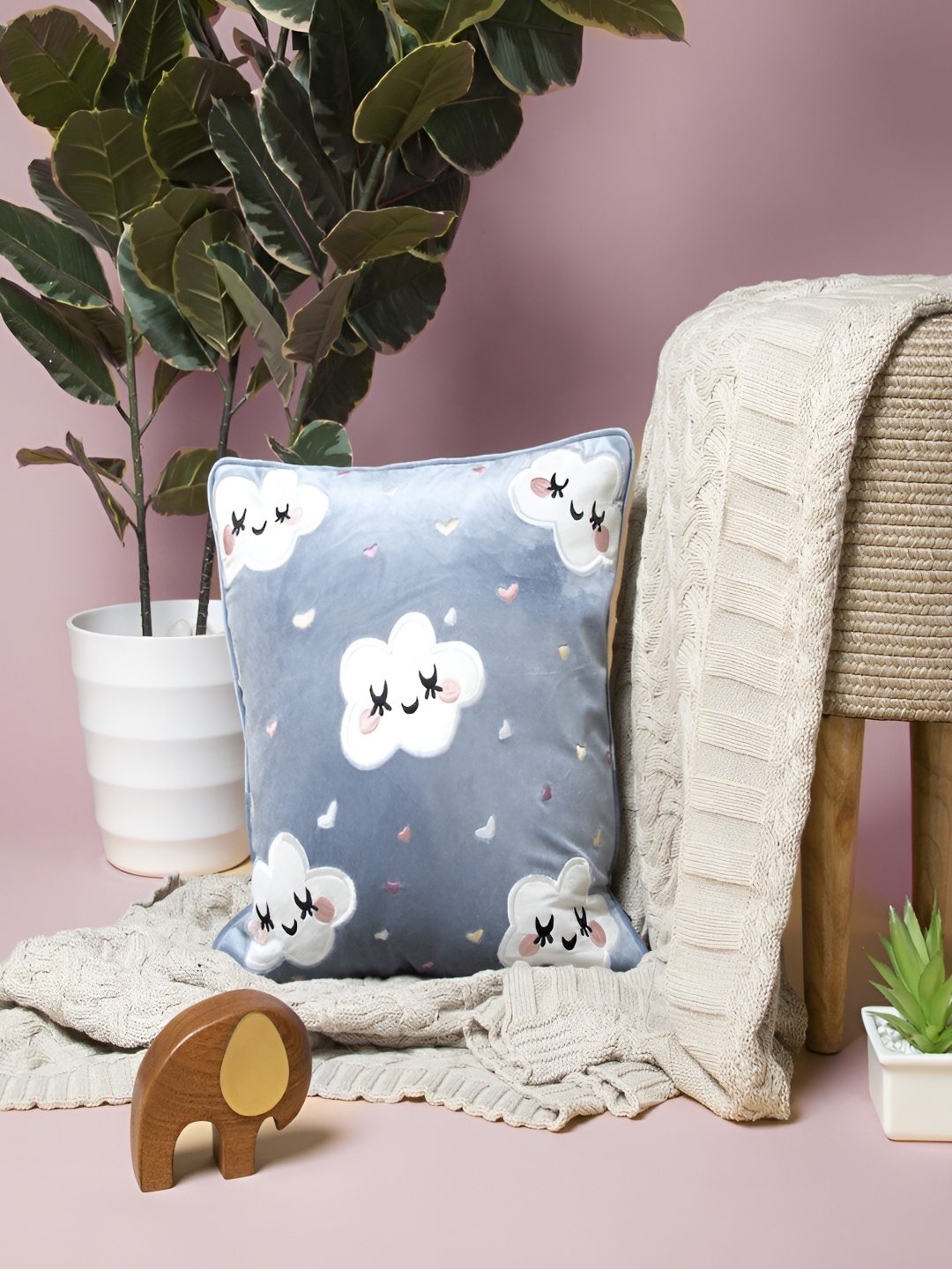 

Chann Studio Blue & White Embroidered Velvet Rectangle Cushion Cover