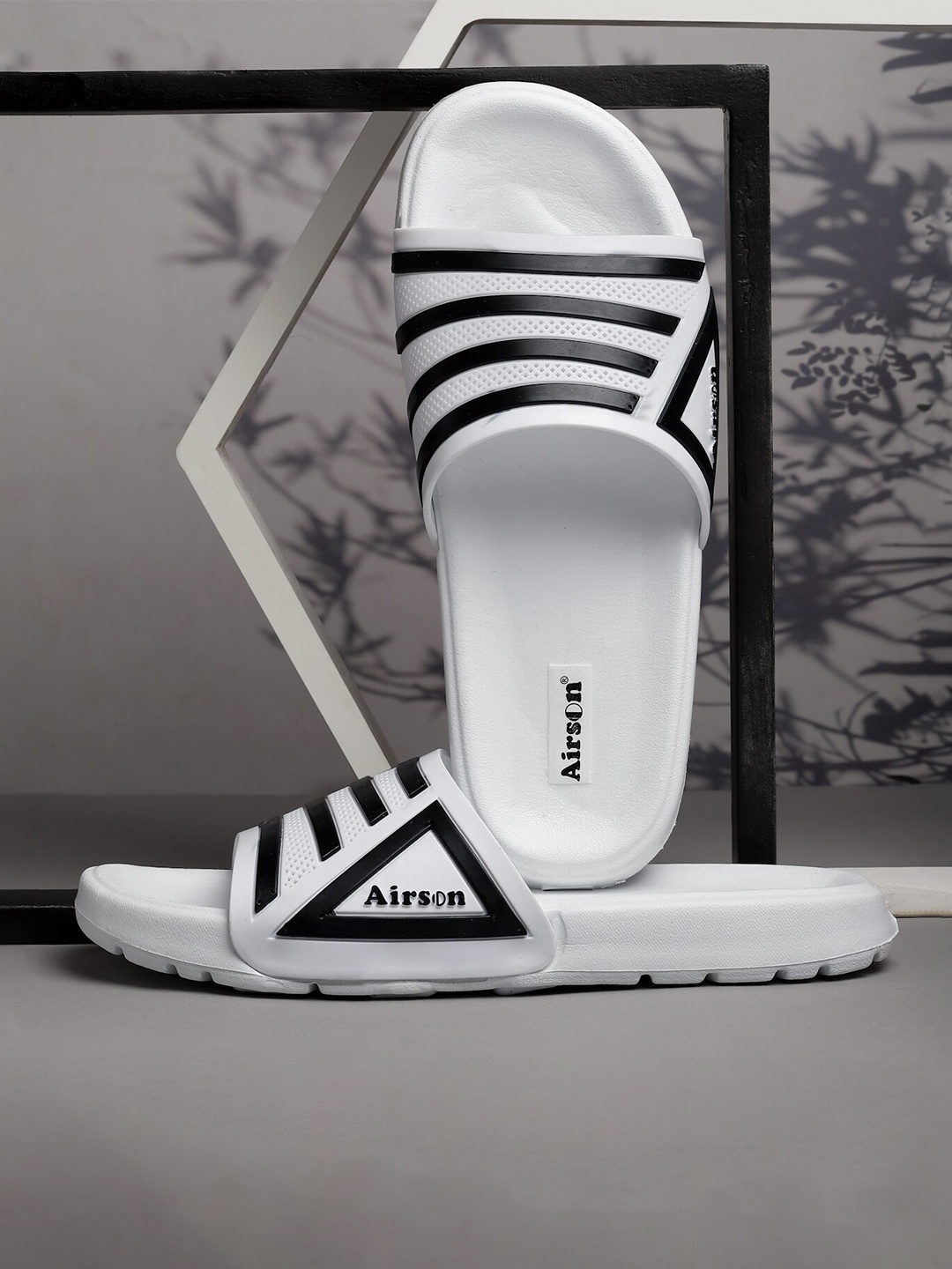 

Airson Men Striped Sliders, White