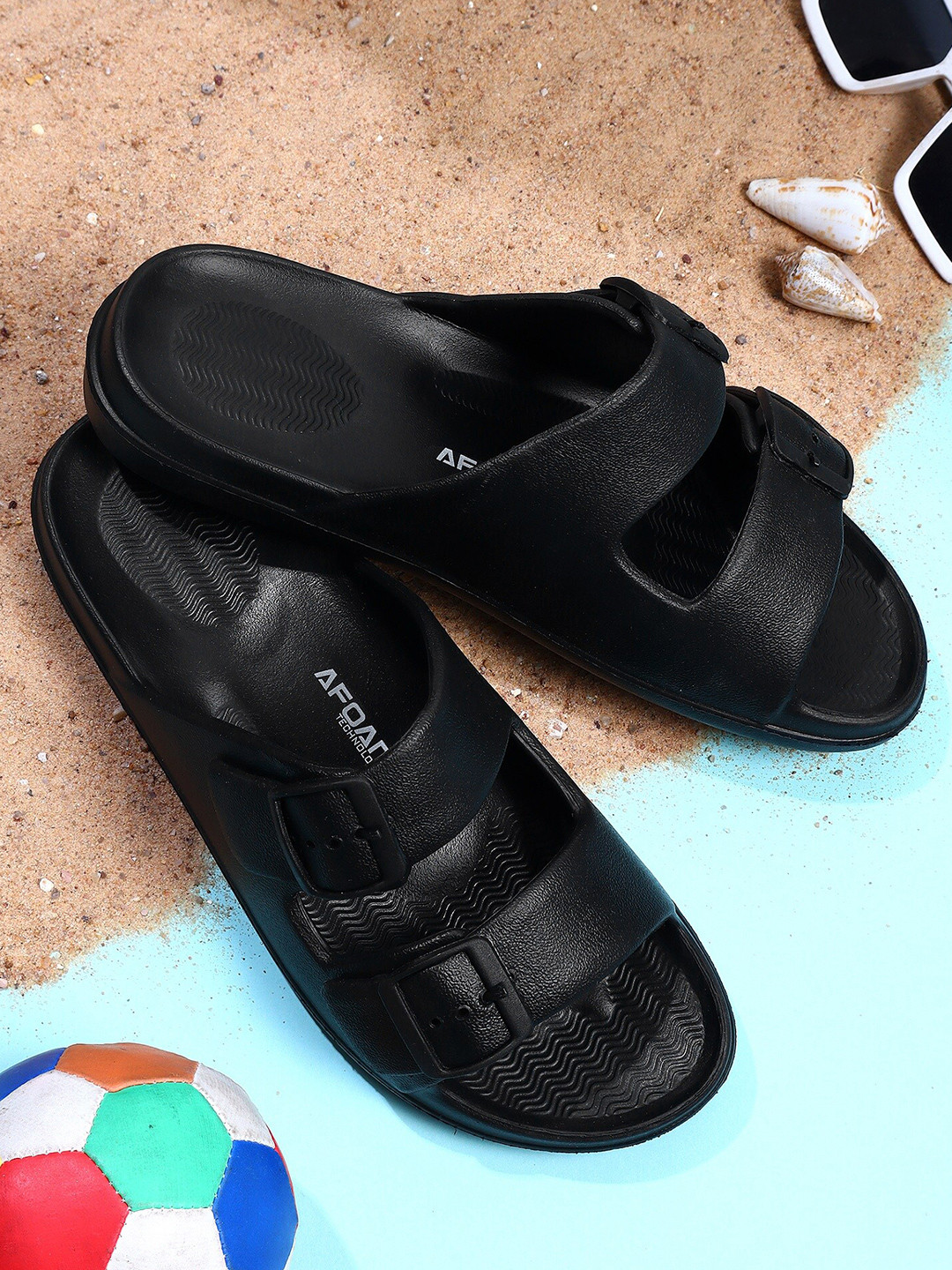 

Airson Men Buckle Detailed Sliders, Black