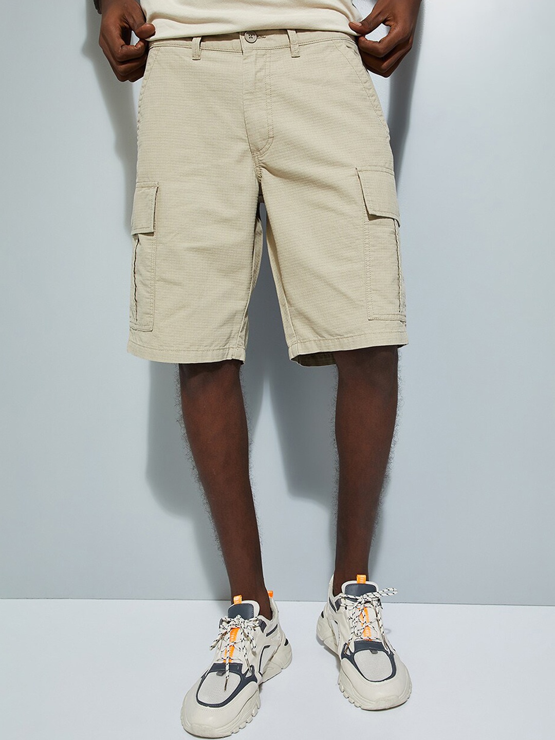 

max URB_N Men Textured Cargo Shorts, Beige