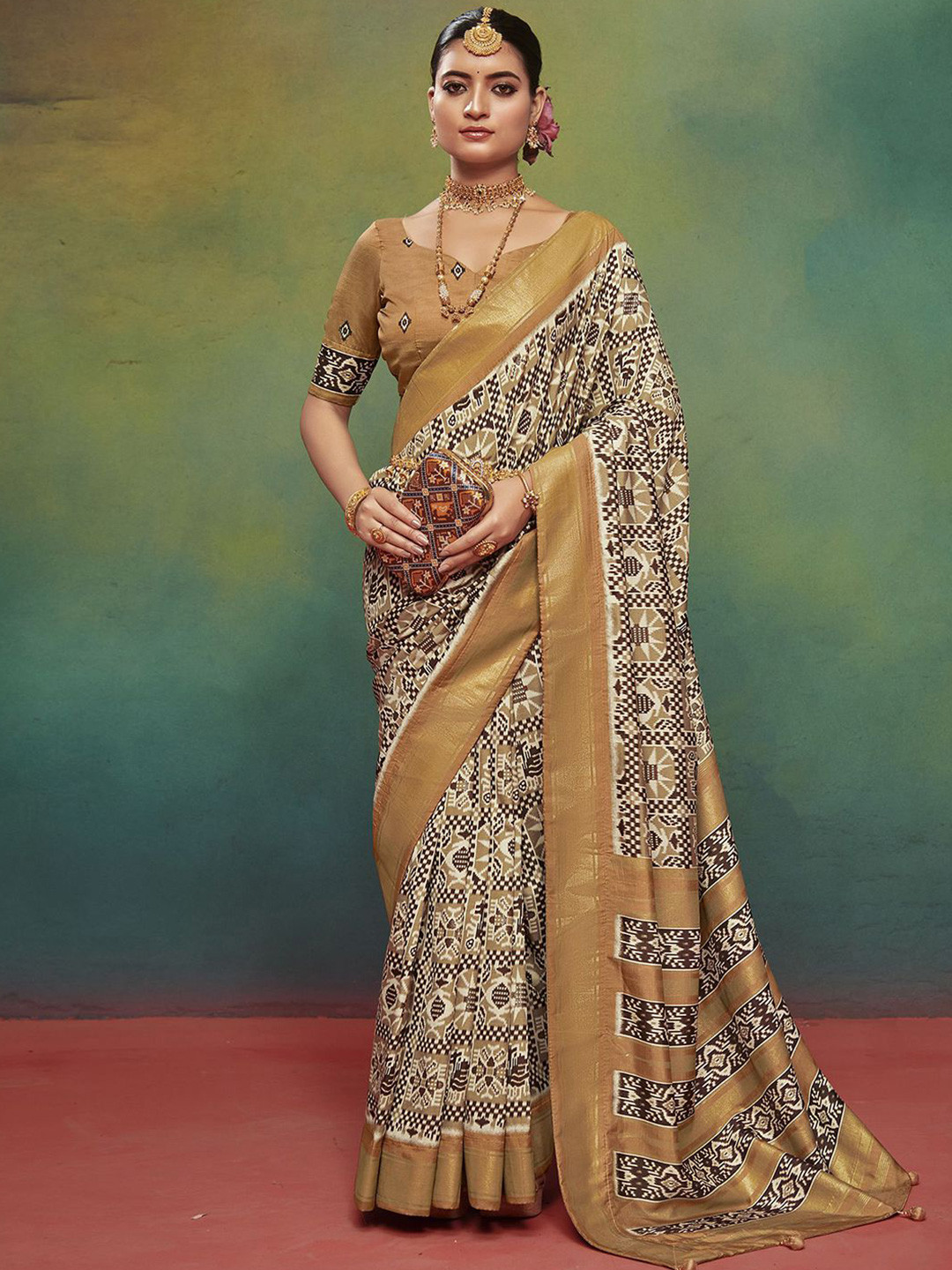 

Mitera Ethnic Motifs Zari Pure Silk Sungudi Printed Saree, Yellow