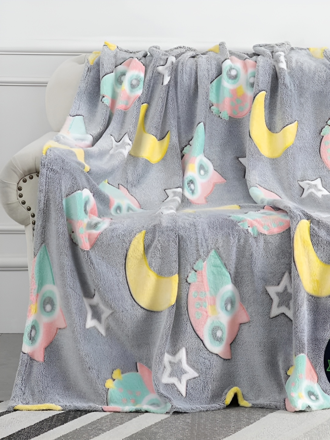 

Nivasam Grey & Yellow Cartoon Characters AC Room 300 GSM Double Bed Blanket