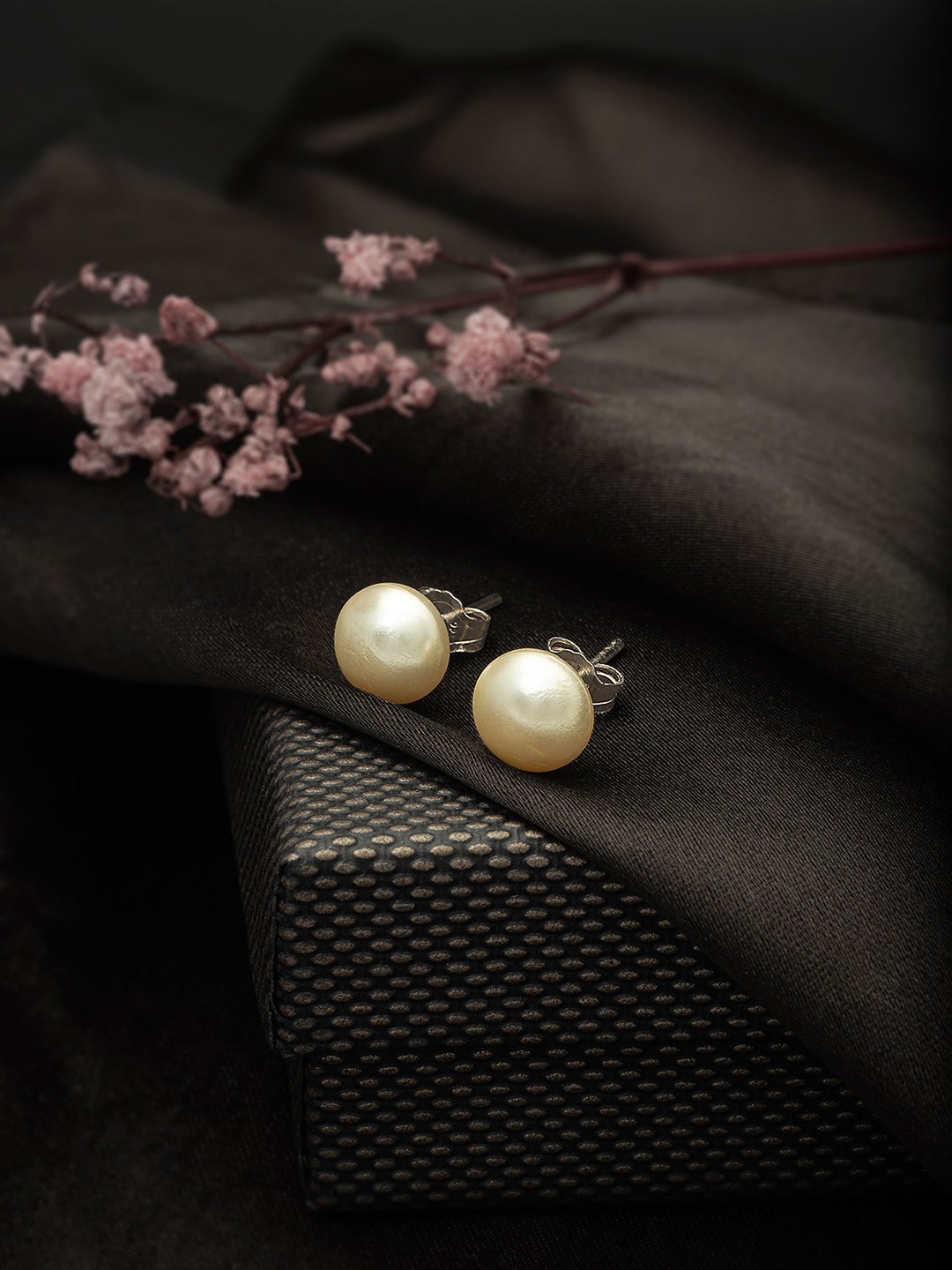 

SILBERRY 92.5 Sterling Silver Rhodium-Plated Pearl Stud Earrings