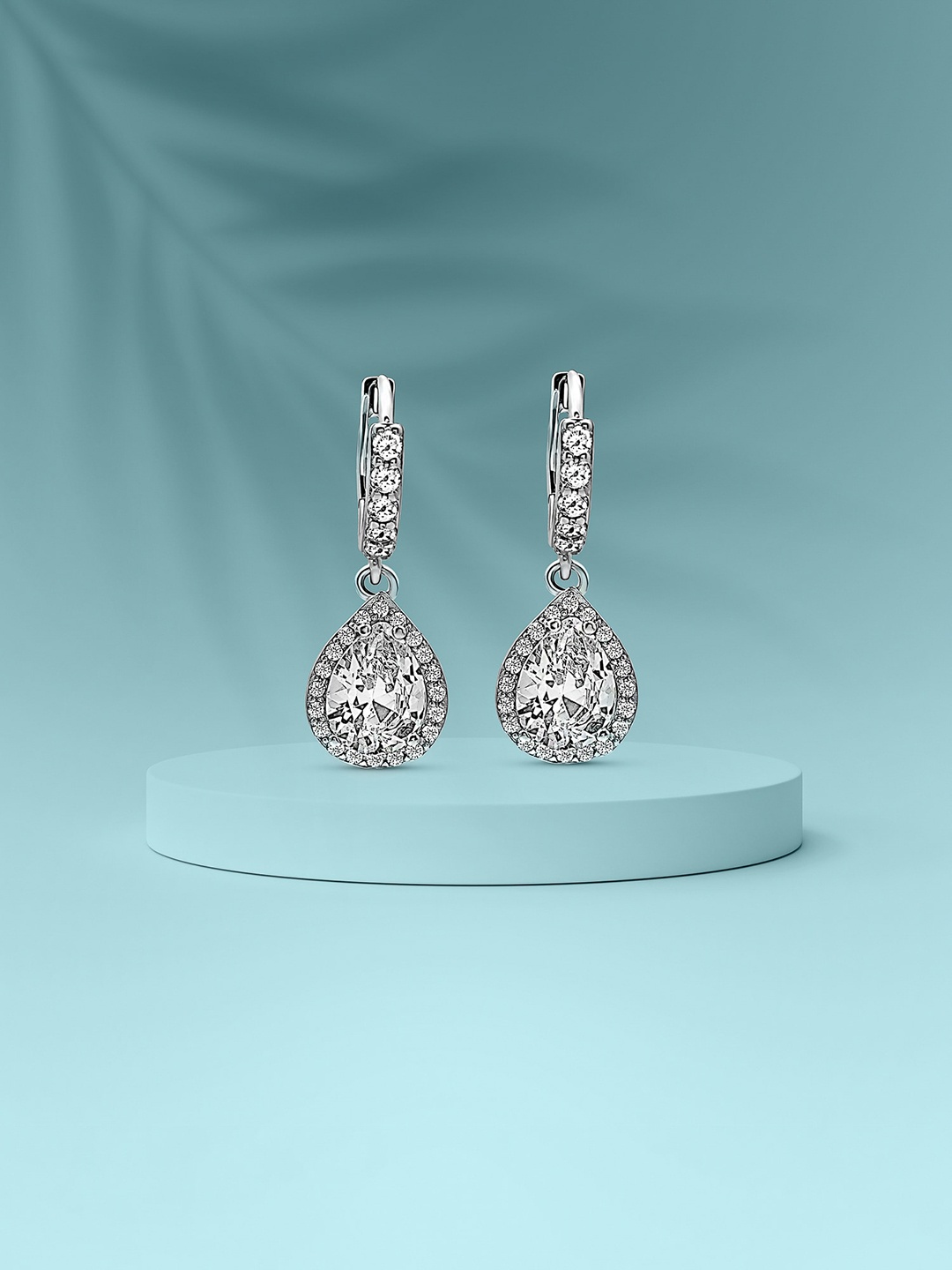 

SILBERRY 92.5 Sterling Silver Rhodium-Plated Cubic Zirconia Studded Hoop Earrings