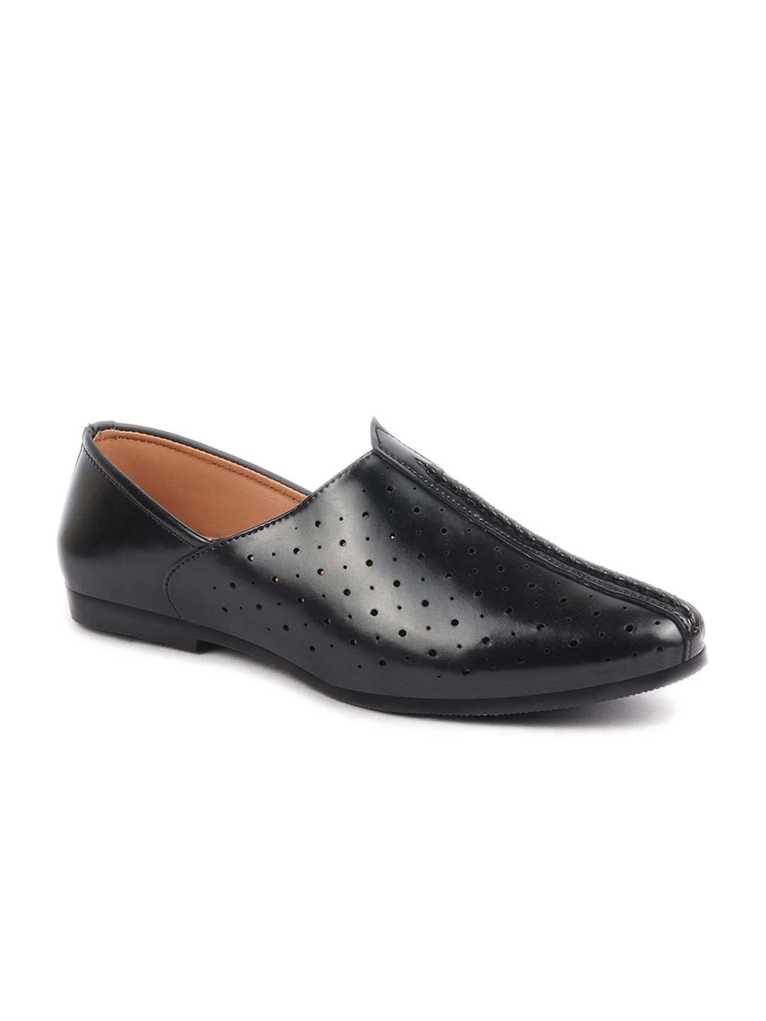 

FAUSTO Men Perforations Slip-On Lightweight Mojaris, Black