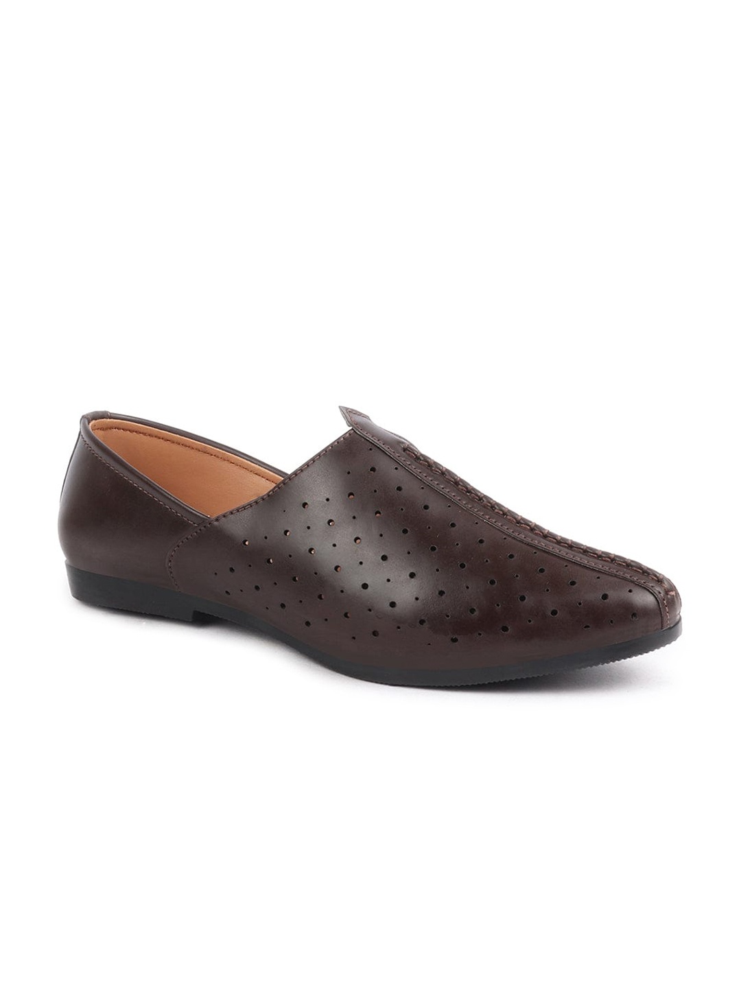 

FAUSTO Men Perforations Slip-On Lightweight Mojaris, Brown