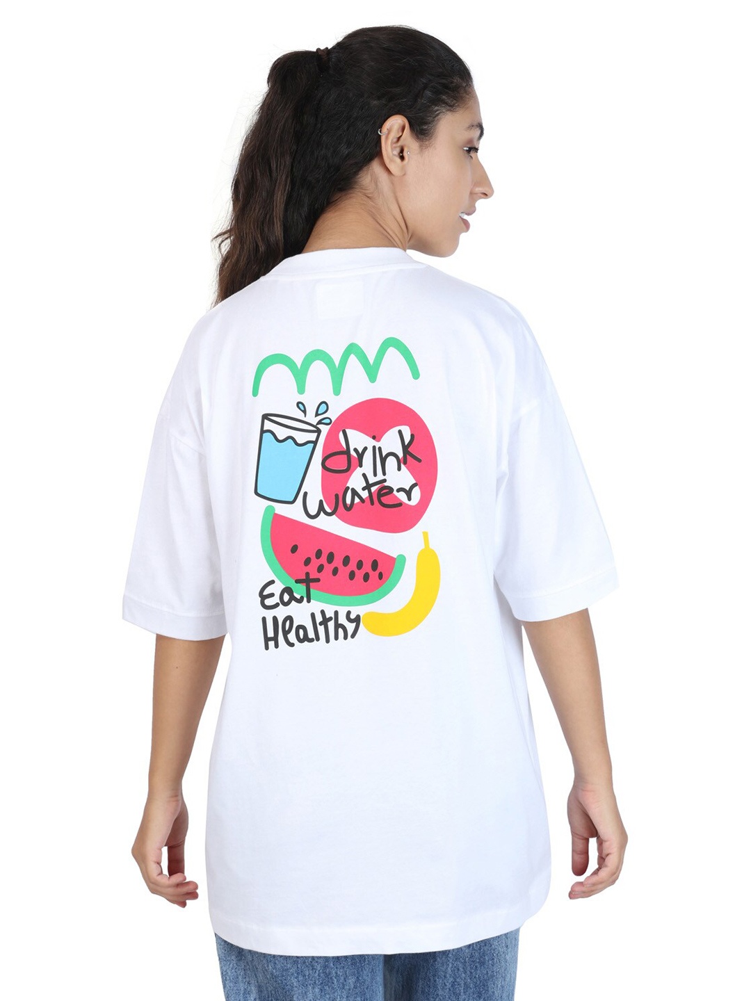 

ZU Oversized Relaxed Fit Round Neck Half Sleeves T-shirt, White
