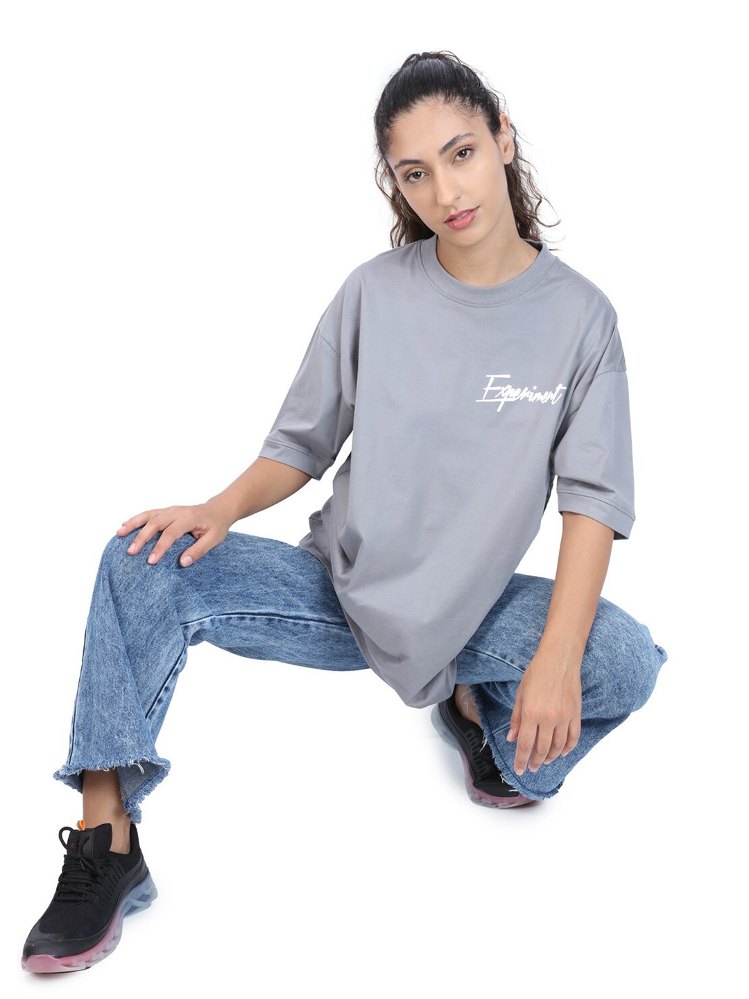 

ZU Graphic Printed Cotton Oversized T-Shirt, Grey