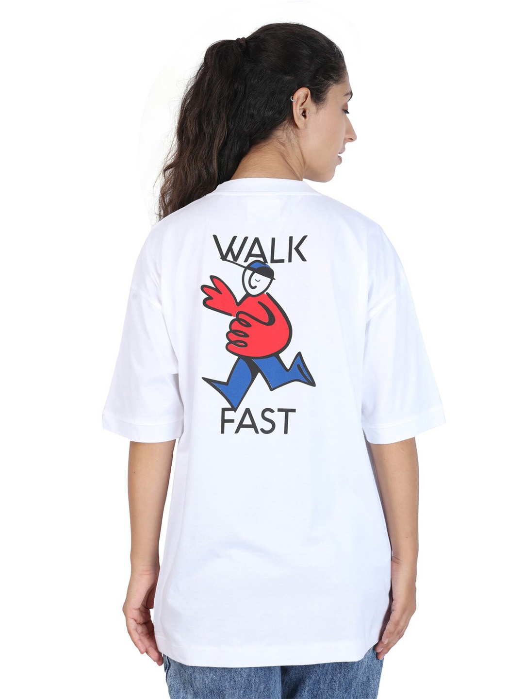 

ZU Typography Printed Round Neck Oversized Cotton T-shirt, White