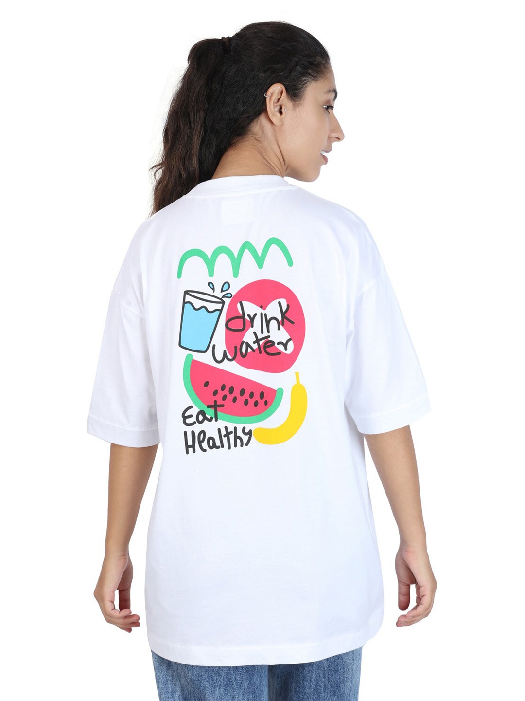 

ZU Graphic Printed Oversized Cotton T-shirt, White