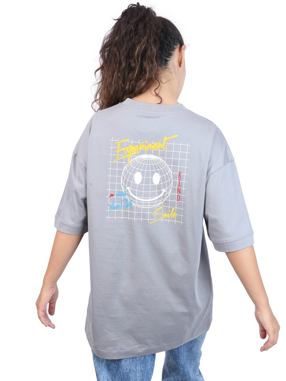 

ZU Graphic Printed Cotton Oversized T-Shirt, Grey