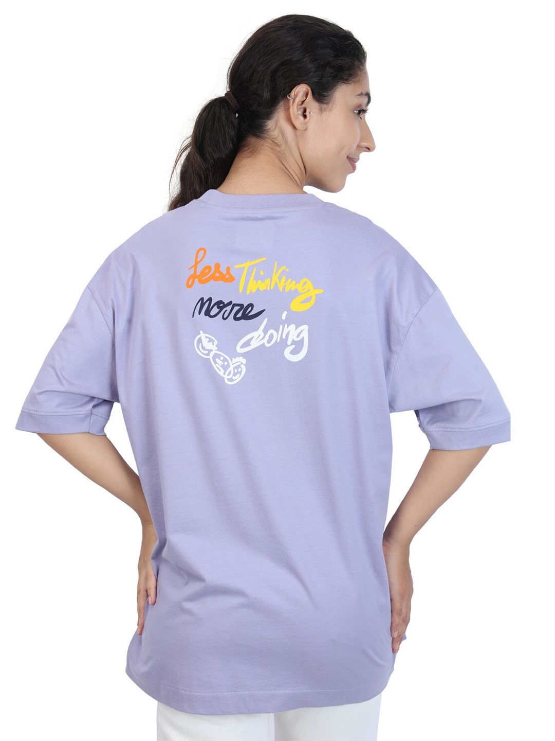 

ZU Typography Printed Cotton Oversized T-shirt, Lavender