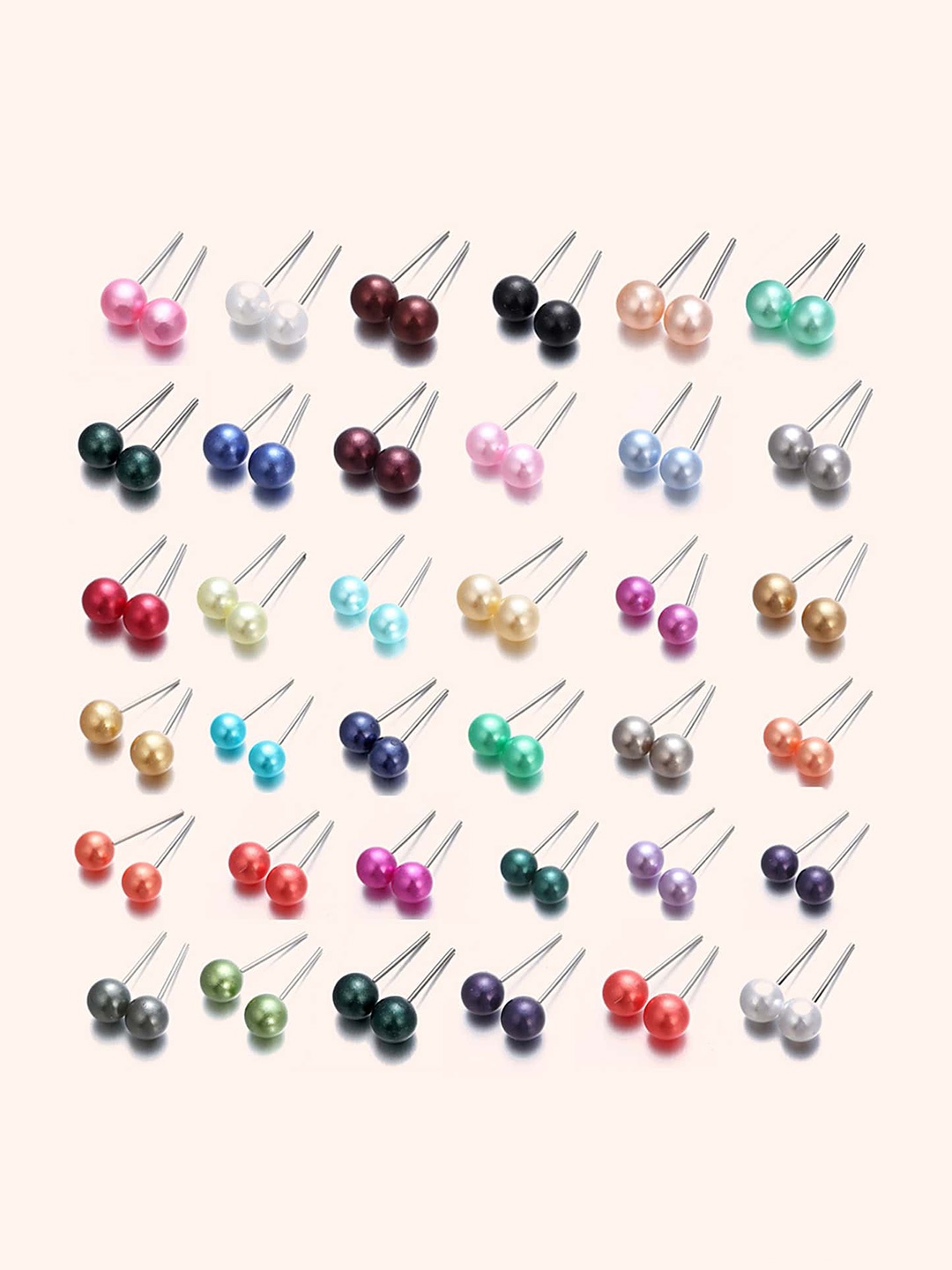 

Shining Diva Fashion Set Of 36 Silver-Plated Contemporary Pearls Studs Earrings, Pink