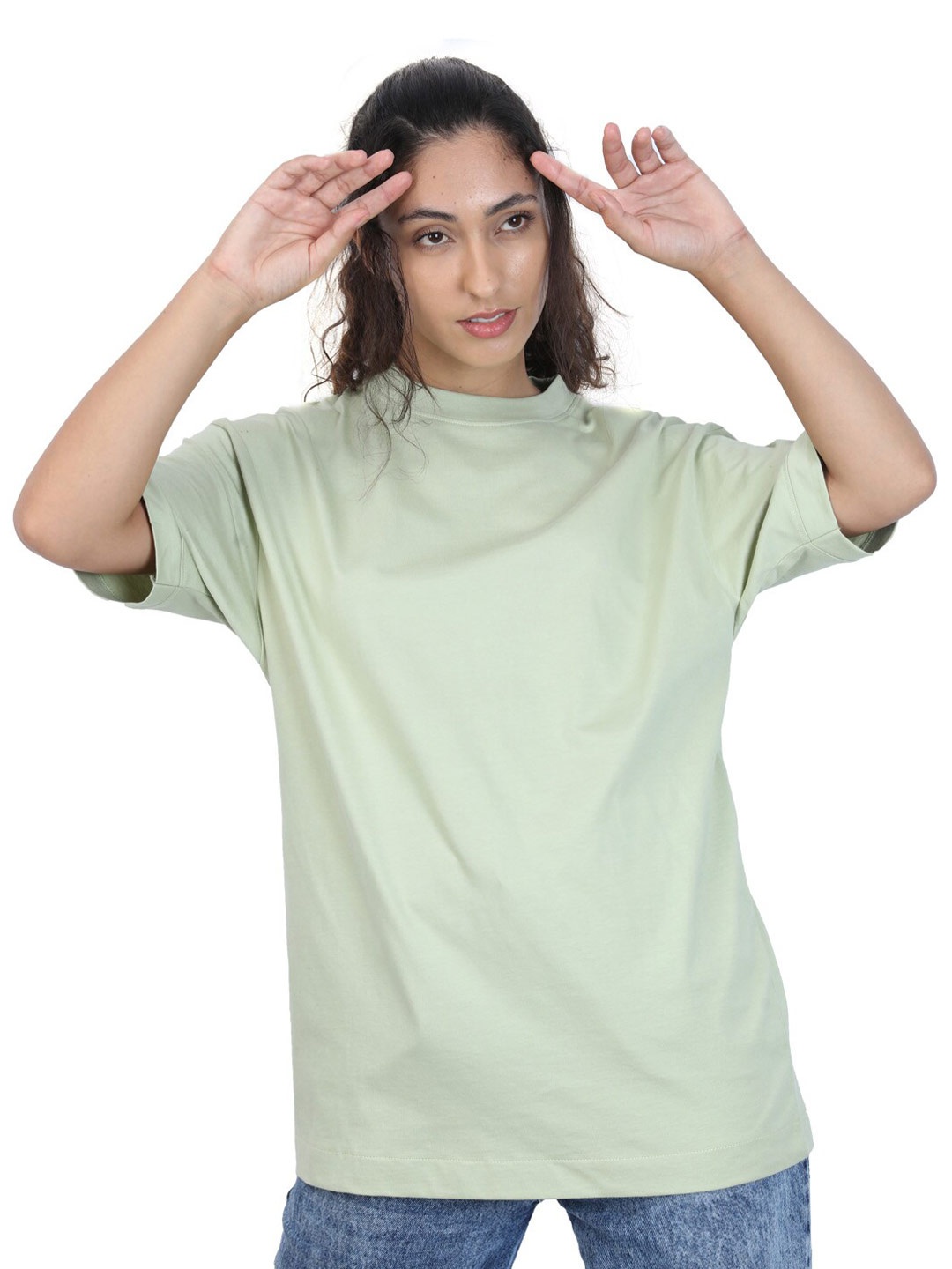 

ZU Round Neck Cotton Oversized T-shirt, Green