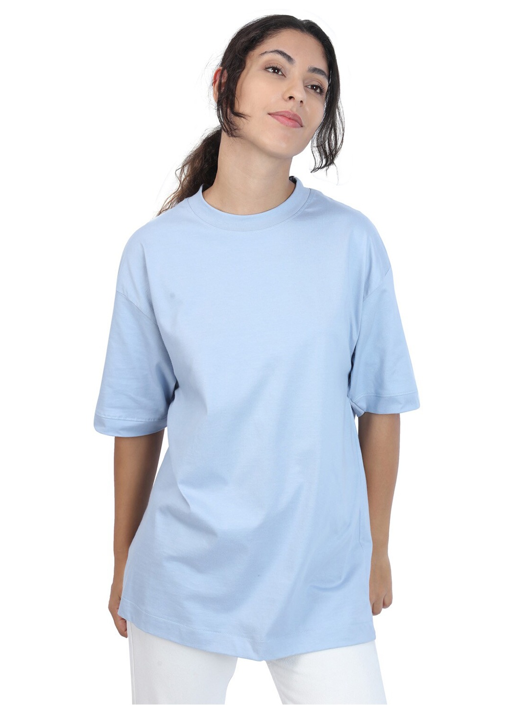 

ZU Round Neck Cotton Oversized T-shirt, Blue