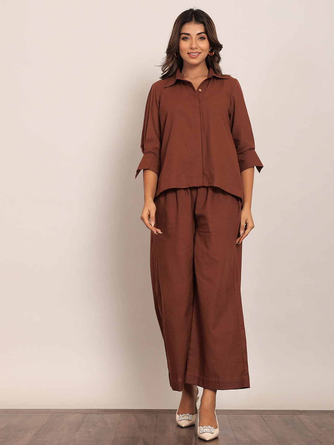

KAORI BY SHREYA AGARWAL Relaxed Fit Shirt & Trouser, Brown