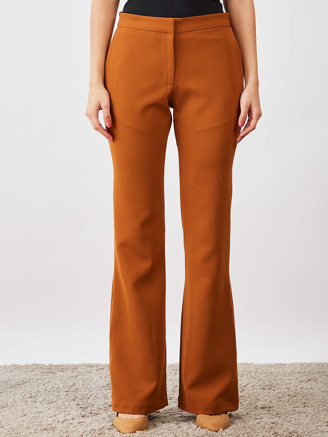 

SALT ATTIRE Women Mid Rise Bootcut Trousers, Brown