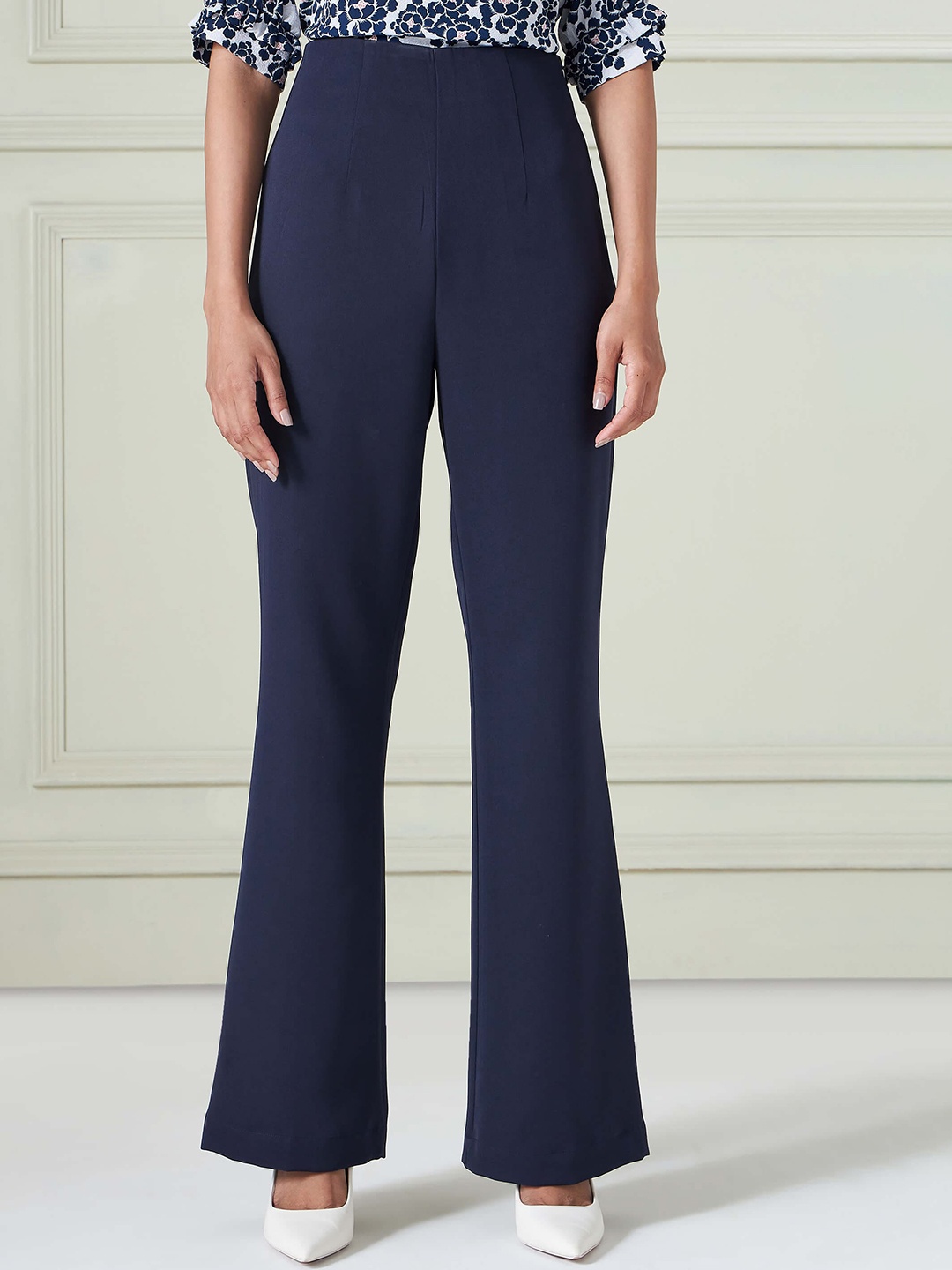 

SALT ATTIRE Women Flared High-Rise Bootcut Trousers, Navy blue