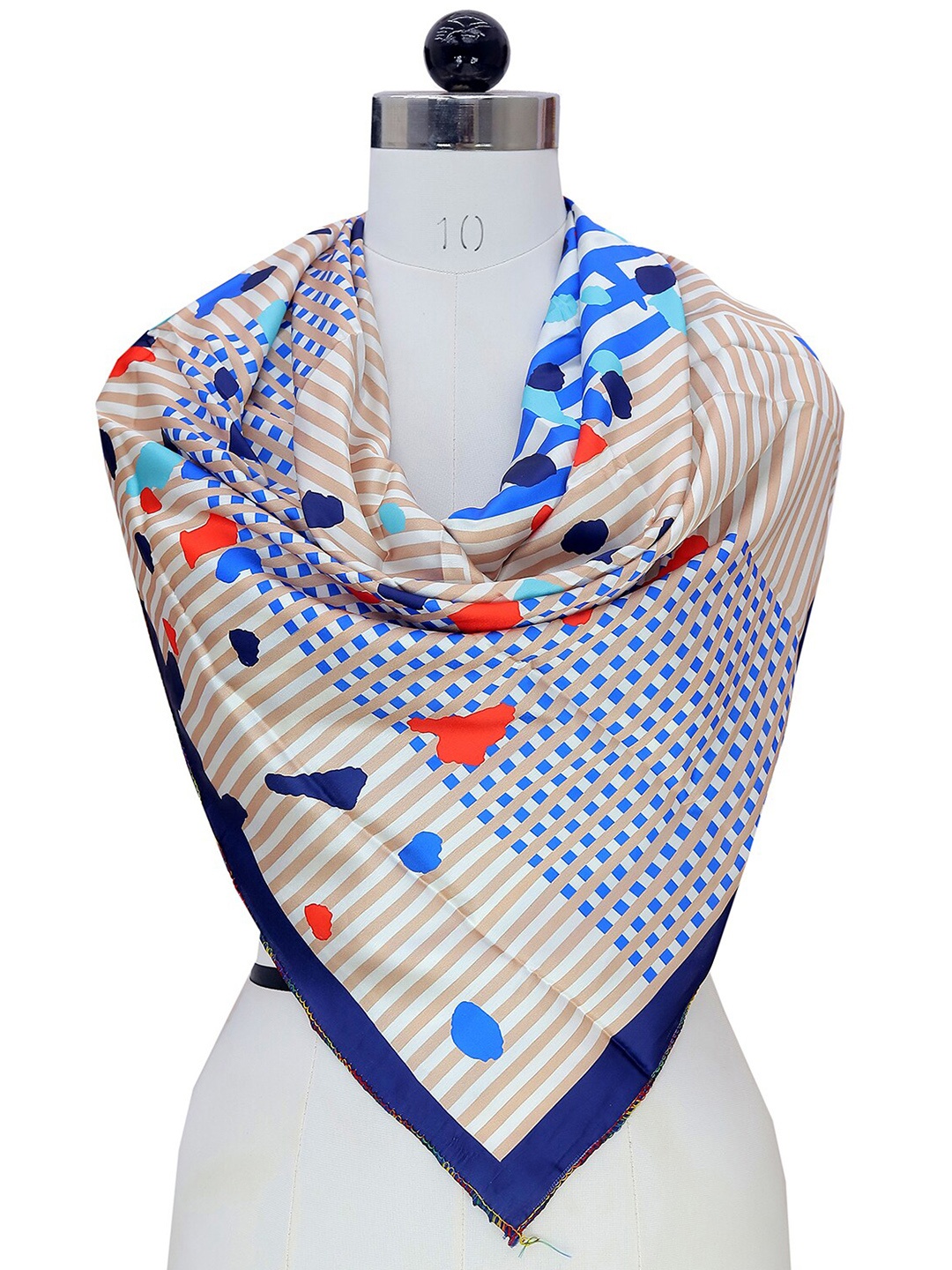 

Leeza Store Striped Satin Scarf, Beige