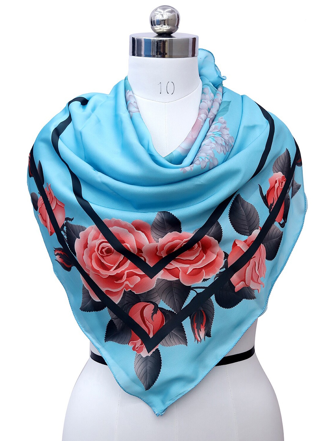 

Leeza Store Floral Printed Satin Scarf, Blue