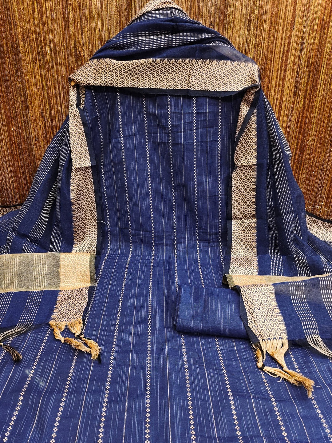 

LeeliPeeri Designer Ethnic Motifs Woven Design Jacquard Unstitched Dress Material, Navy blue