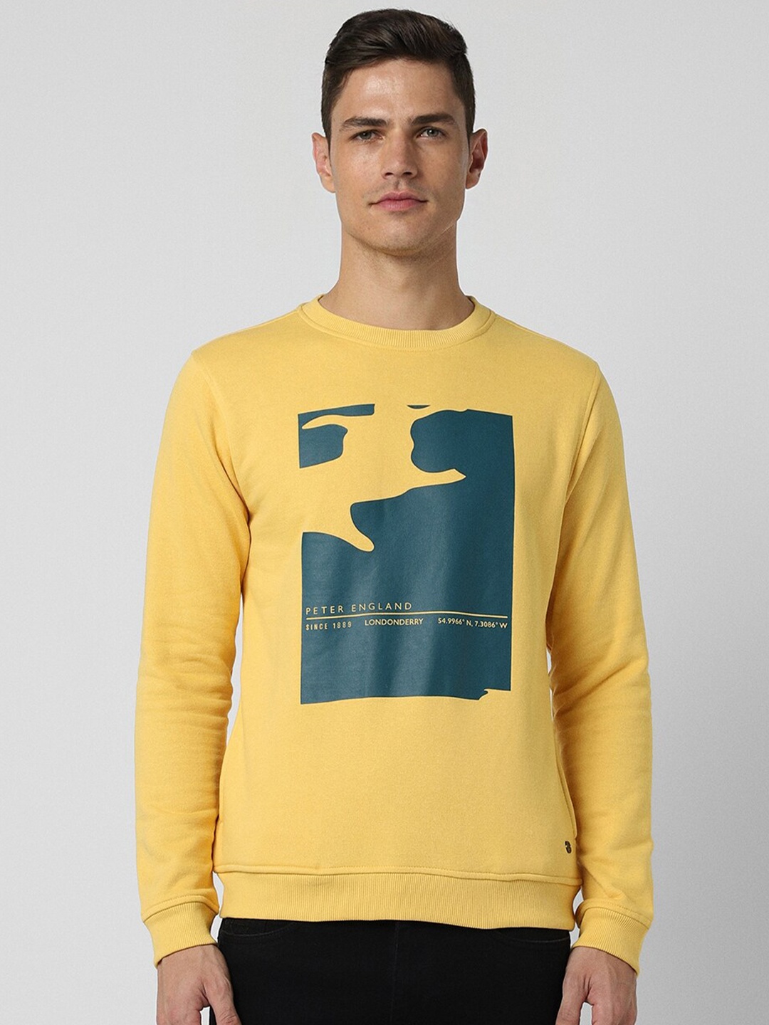 

Peter England Casuals Graphic Printed Crew Neck Sweatshirt, Yellow