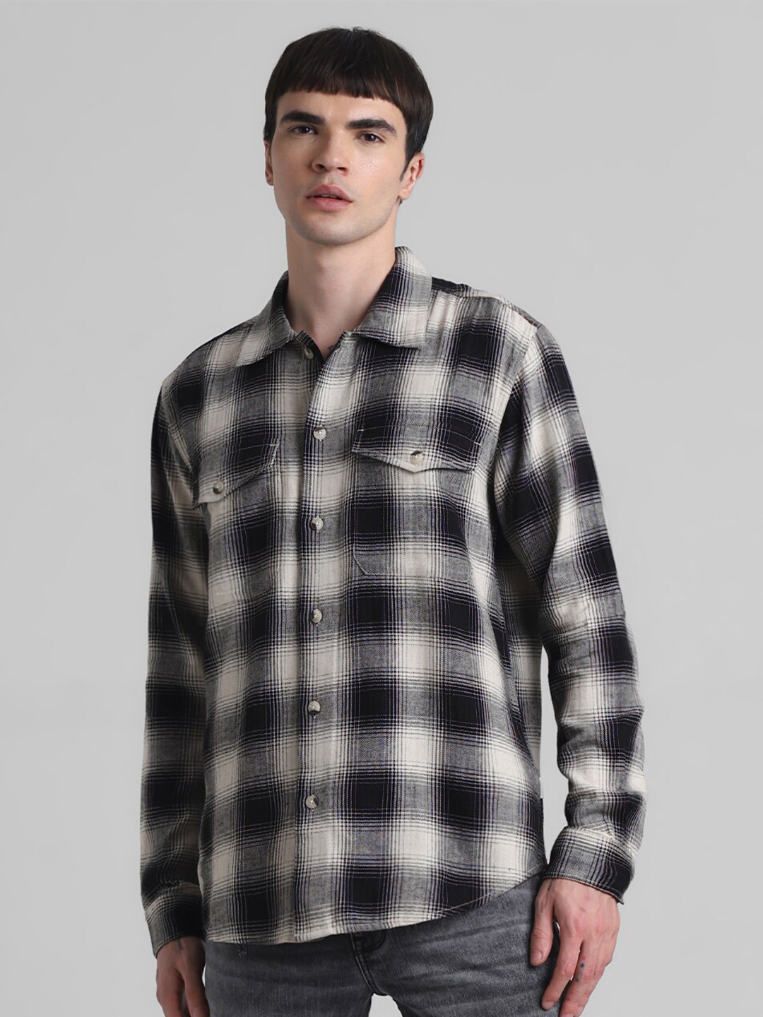 

Jack & Jones Tartan Checked Oversized Casual Shirt, Black