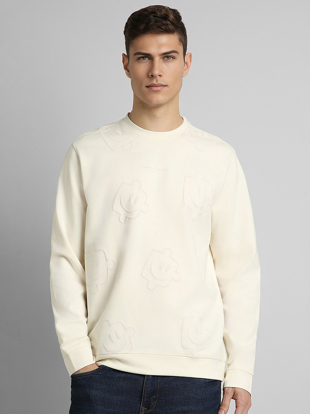 

SIMON CARTER LONDON Long Sleeves Round Neck Cotton Sweatshirt, Cream