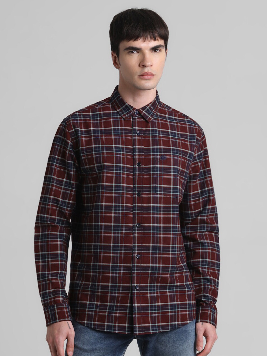 

Jack & Jones Checked Cotton Casual Shirt, Maroon