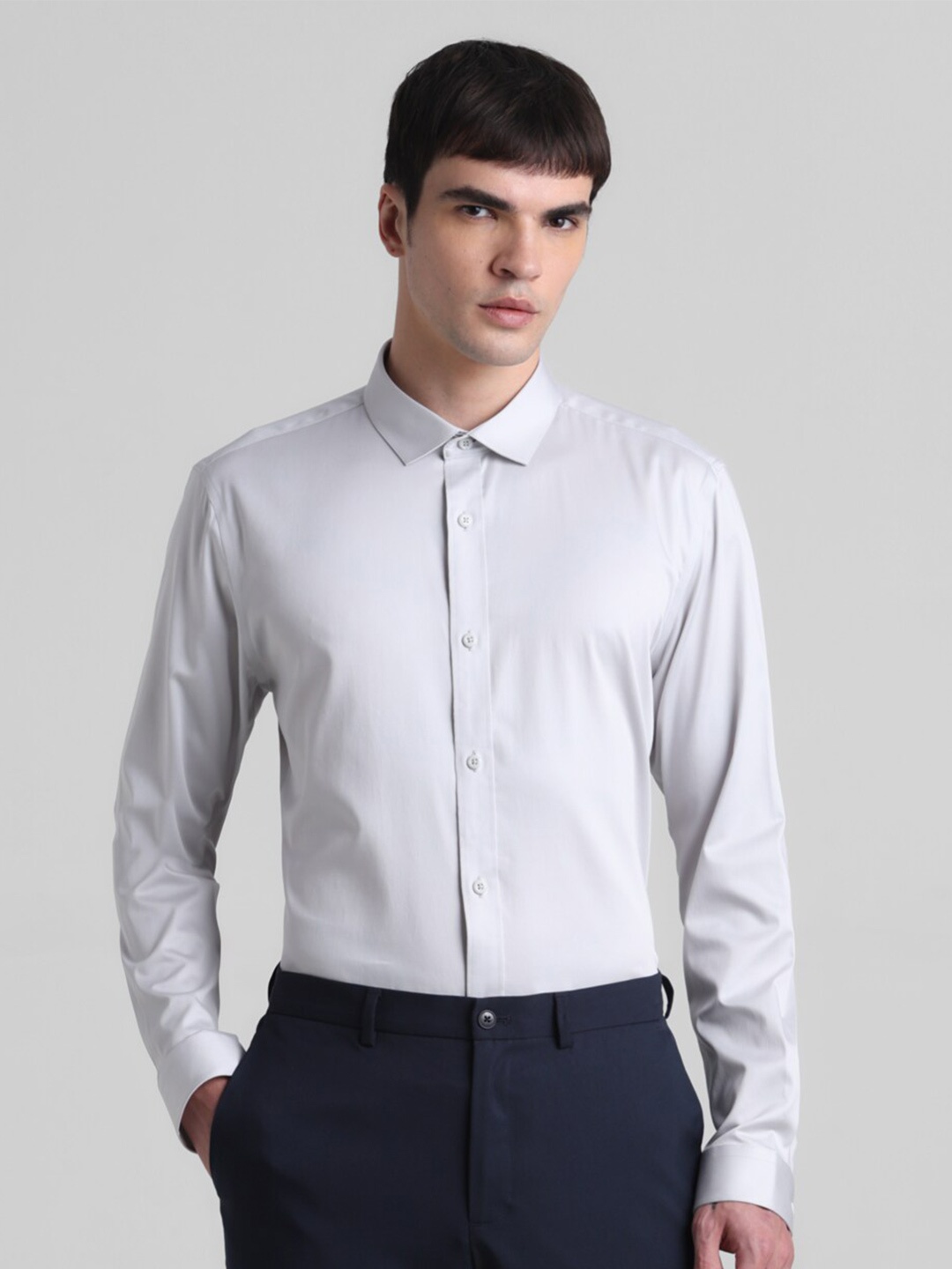 

Jack & Jones Slim Fit Spread Collar Long Sleeves Casual Shirt, Grey