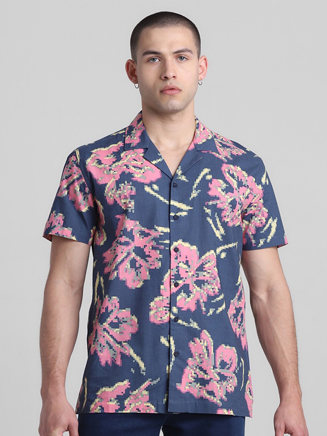

Jack & Jones Floral Printed Spread Collar Cotton Casual Shirt, Blue