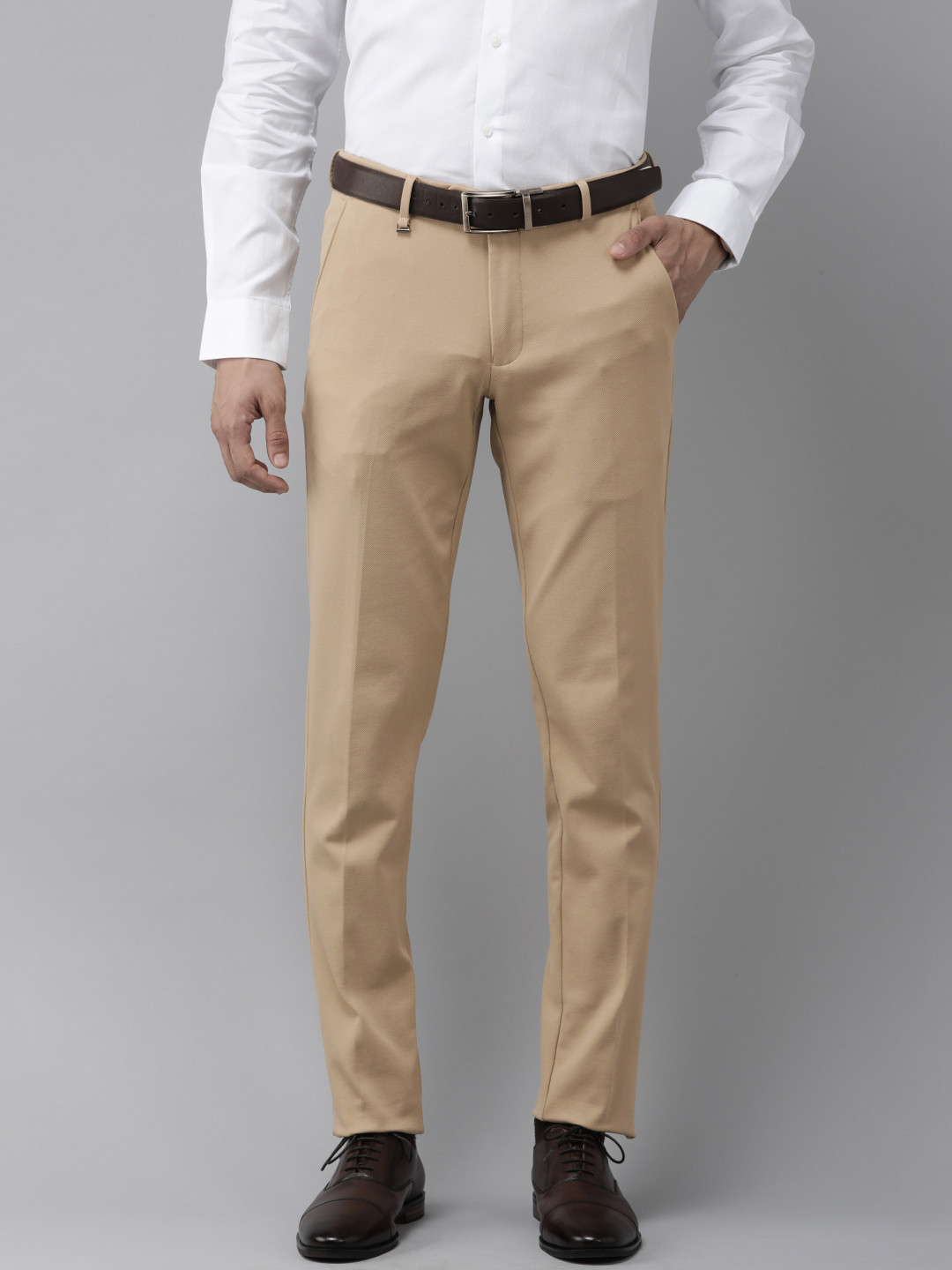 

Van Heusen Men Self Design Textured Ultra Slim Fit Formal Trousers, Beige