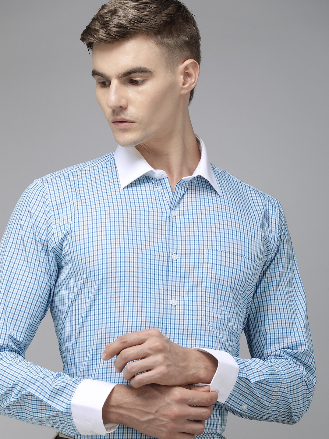 

Van Heusen Pure Cotton Slim Fit Tartan Checked Formal Shirt, Blue