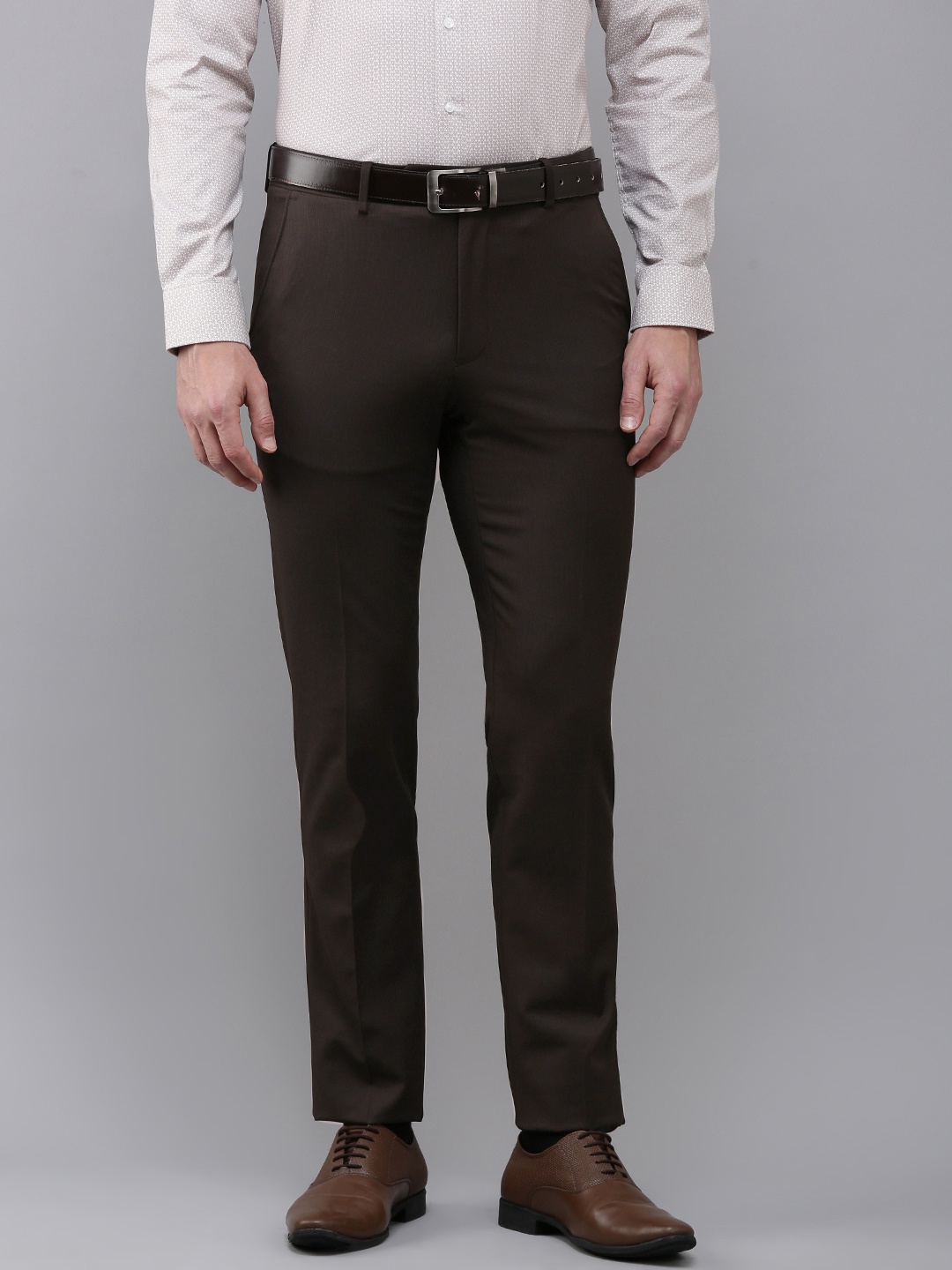 

Van Heusen Men Striped Slim Fit Trousers, Brown