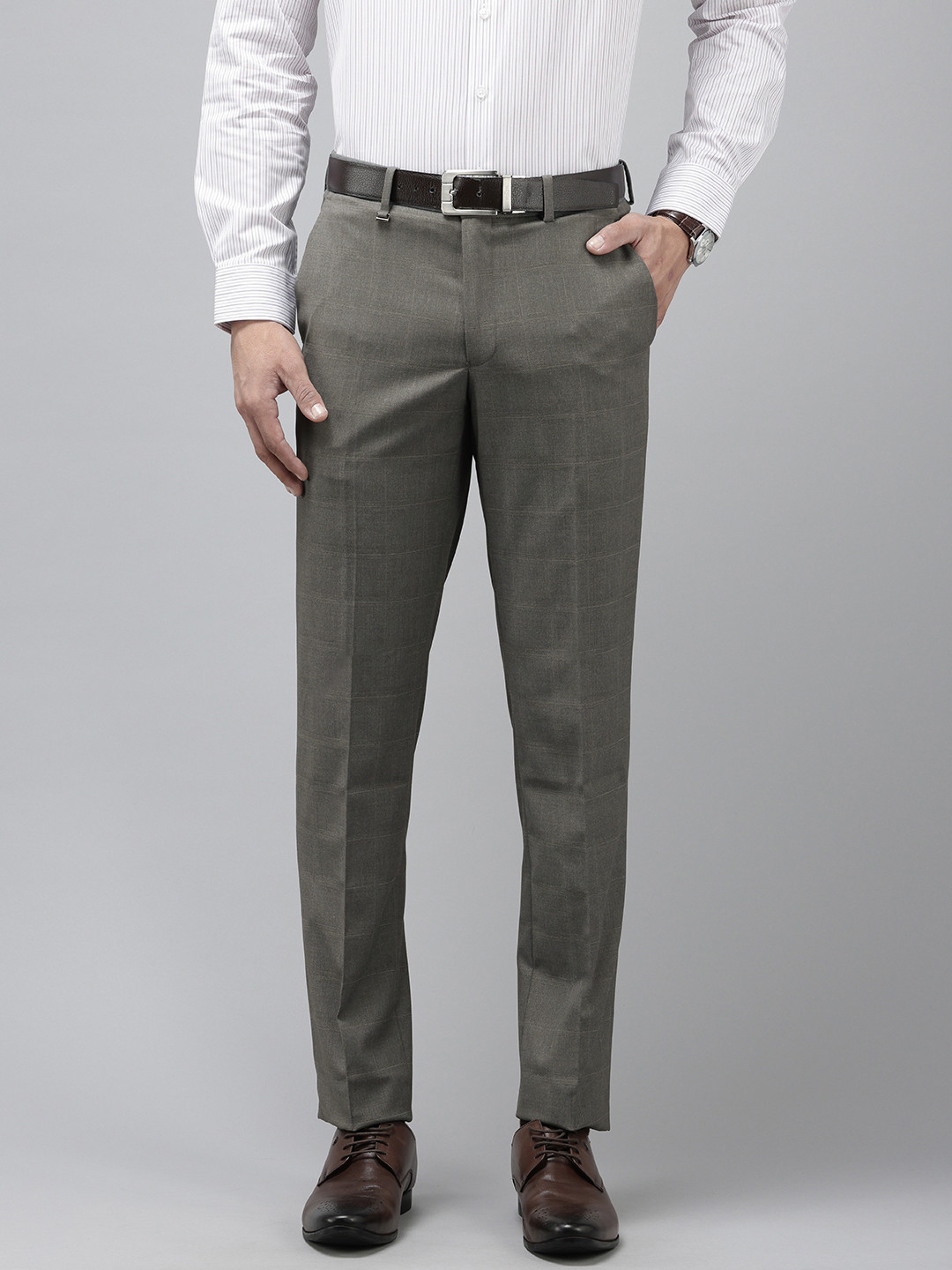 

Van Heusen Men Checked Slim Fit Formal Trousers, Grey
