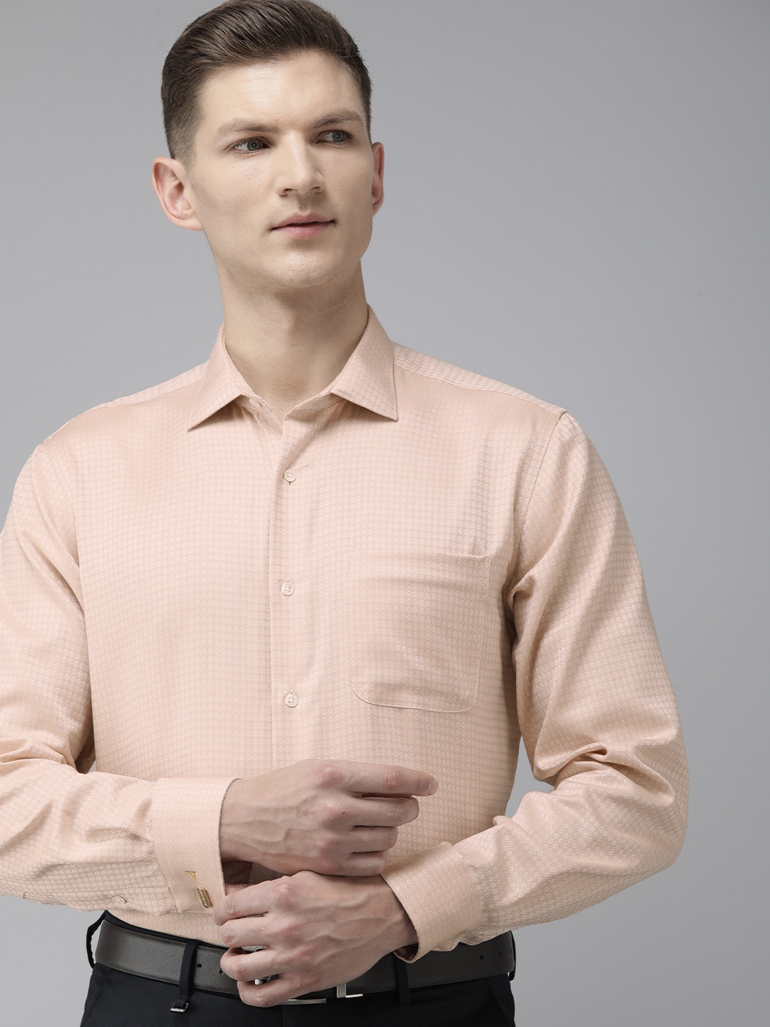 Van Heusen Pure Cotton Self Design Textured Custom Fit Formal Shirt