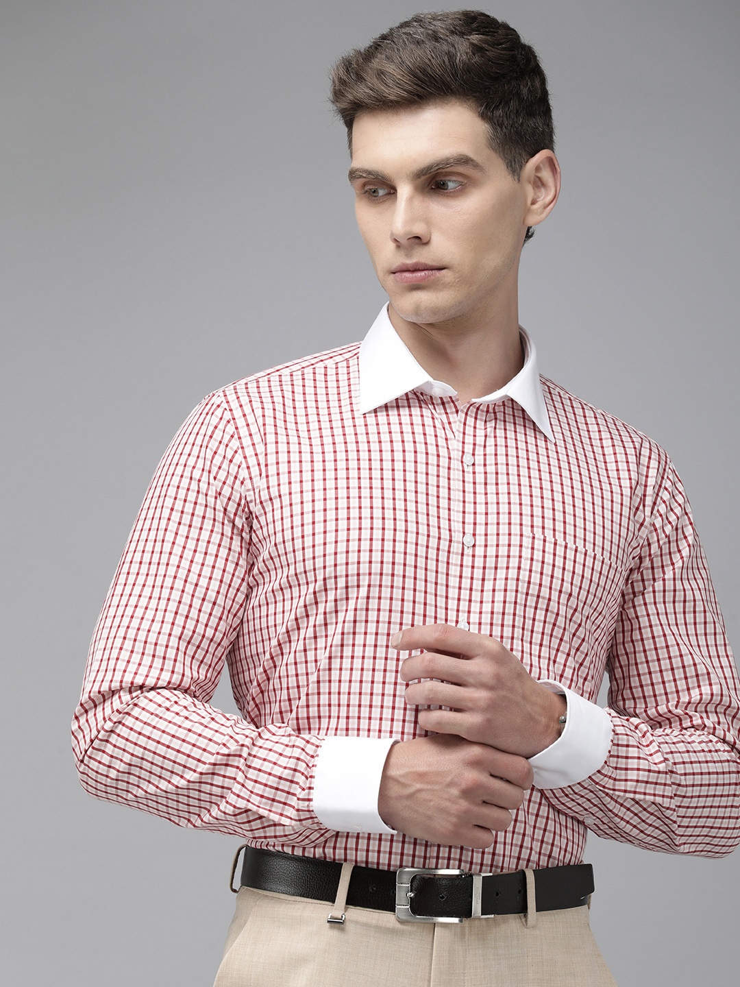 

Van Heusen Pure Cotton Slim Fit Tartan Checked Formal Shirt, Maroon