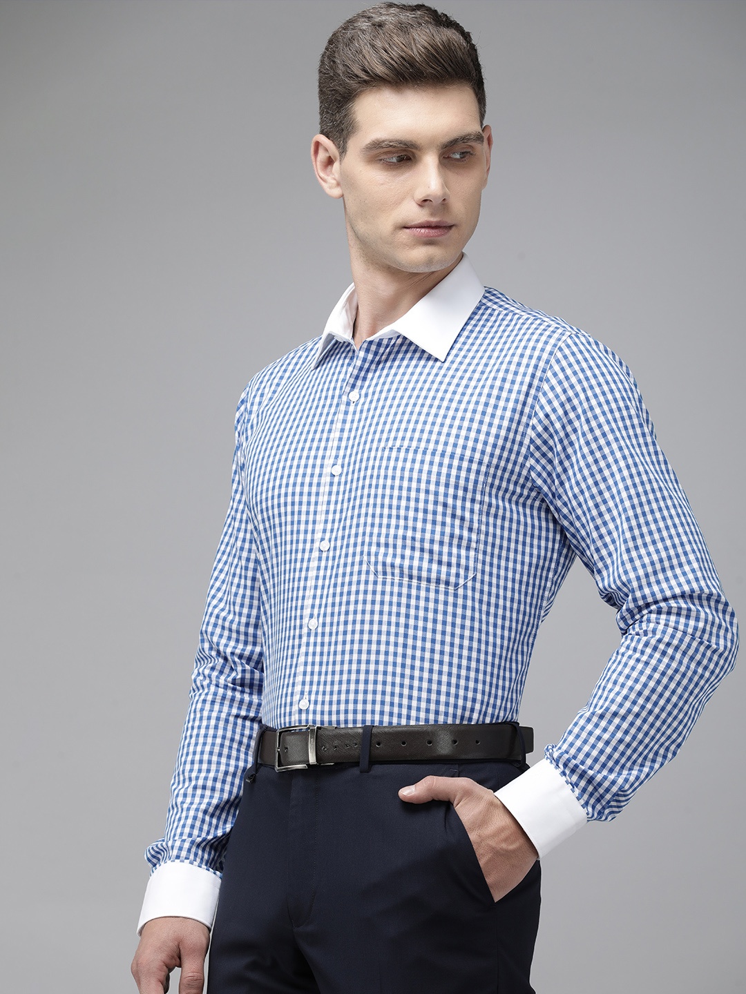 

Van Heusen Pure Cotton Slim Fit Checked Formal Shirt, Blue