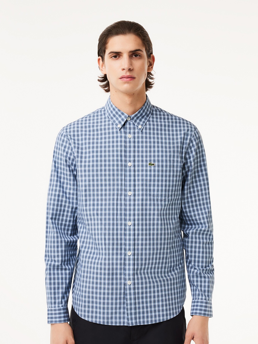 

Lacoste Gingham Checked Button-Down Collar Cotton Casual Shirt, Blue
