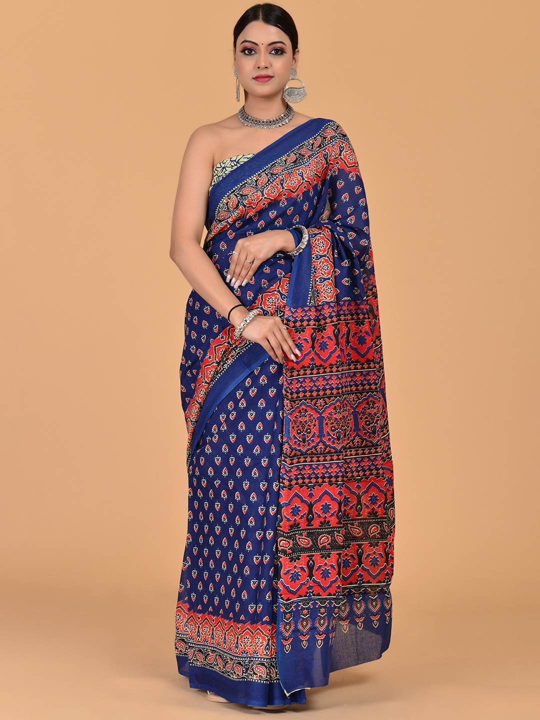 

Shivanya Handicrafts Floral Pure Cotton Block Print Saree, Blue
