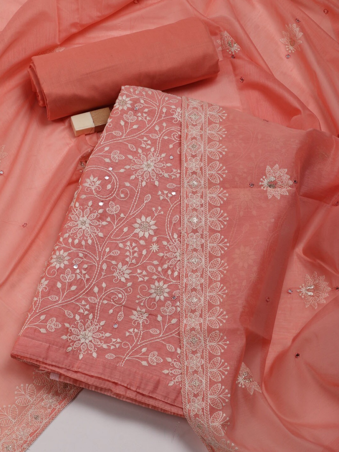 

Meena Bazaar Floral Embroidered Art Silk Unstitched Dress Material, Peach
