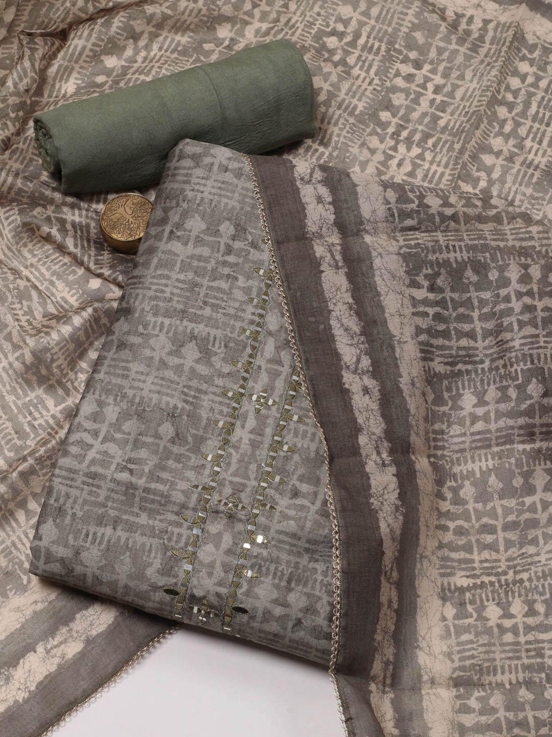 

Meena Bazaar Floral Printed Art Silk Unstitched Dress Material, Grey