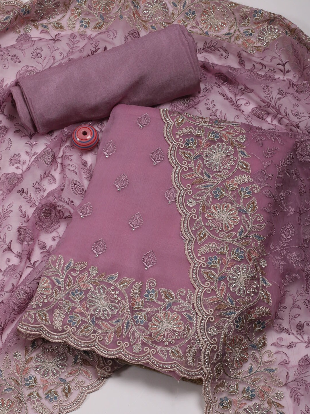 

Meena Bazaar Embroidered Georgette Unstitched Dress Material, Purple