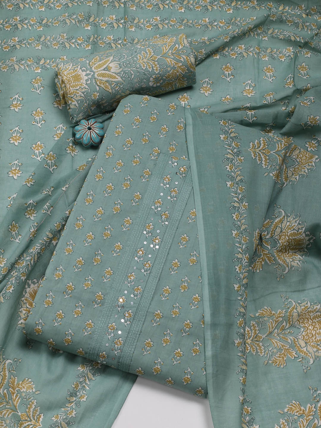 

Meena Bazaar Floral Printed Unstitched Dress Material, Green